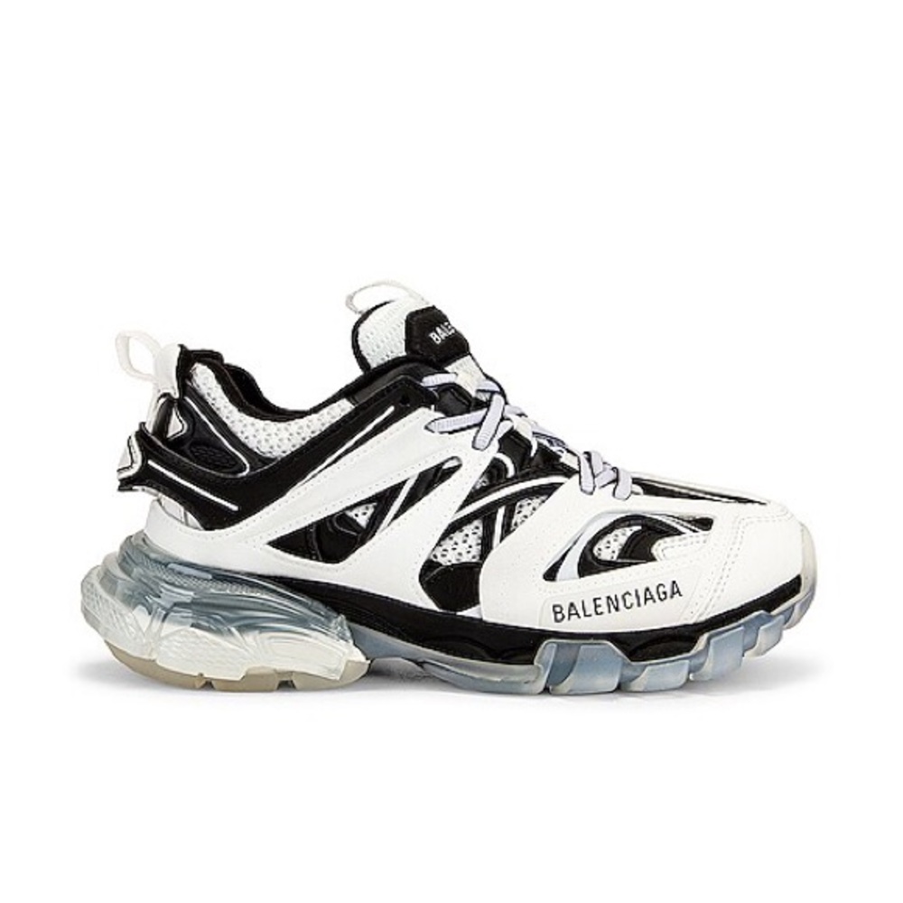 BALENCIAGA Clear Sole Track Sneakers Black and White Size 39 8 9 with box!